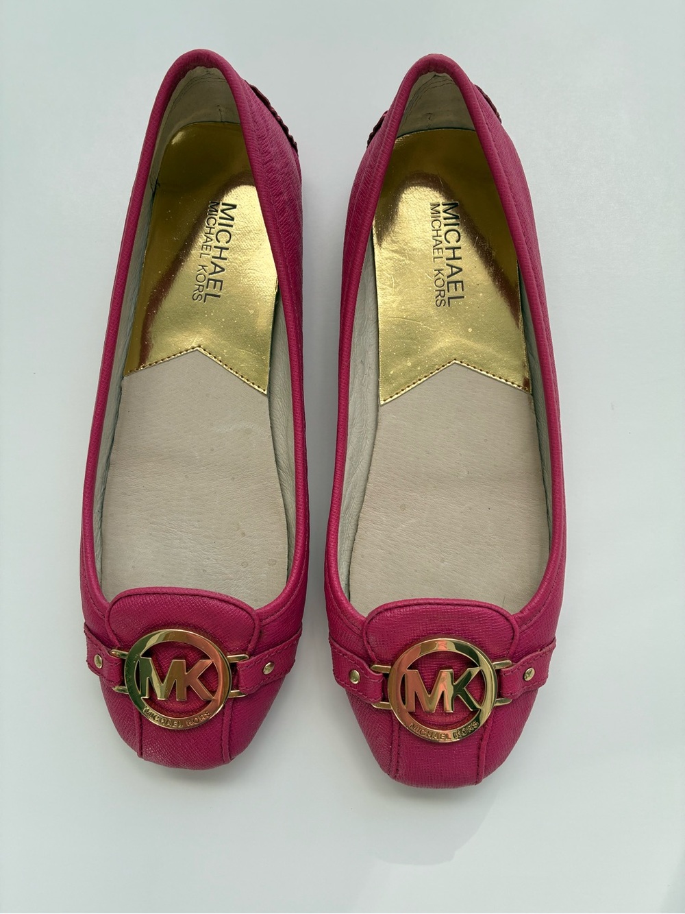 Michael Kors Fuchsia Logo Round-Toe Ballet Flats